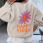 Happy vibes offwhite πλεκτή ζακέτα
