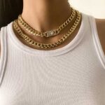 Hip hop διπλό κολιέ με λεπτομέρειες στράς