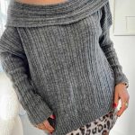 Offshoulder γκρι μακρυμάνικο πλεκτό τόπ