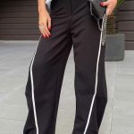 Παντελόνα μαύρη με ρίγα και ραφές