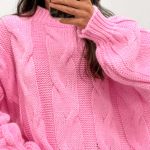 Πλεκτό πουλόβερ με σχέδιο πλέξης ροζ