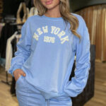 Φόρμα γαλάζιο σετ με σούρες και print New York