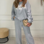 Φόρμα γκρί σετ με σούρες και print New York