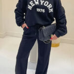 Φόρμα μαύρη σετ με σούρες και print New York