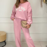 Φόρμα ροζ σετ με σούρες και print New York