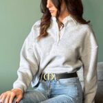 Φούτερ γκρι με λευκό γιακά και κουμπιά