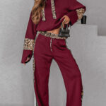 Σετ φόρμας μπορντό με λεοπάρ λεπτομέρειες