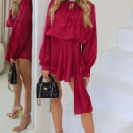 Shiny κόκκινο μίνι αέρινο φόρεμα