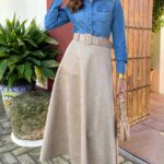 Σουέντ midi φούστα με ζώνη