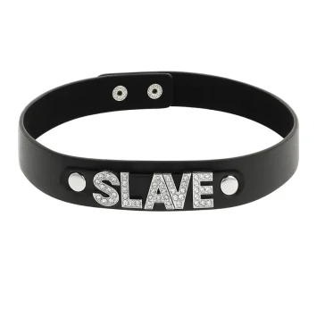 Μαύρο τσόκερ bondage με επιγραφή SLAVE από vegan δερματίνη – ρυθμιζόμενο, one size