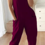 Casual jumpsuit με δέσιμο μπορντό