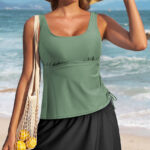 Χακί tankini σετ τοπ με φούστα-μαγιό