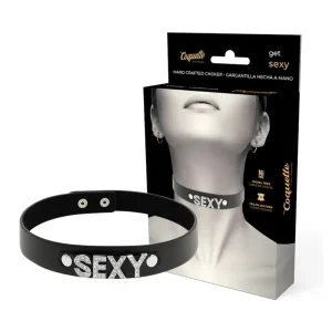 Μαύρο choker δερματίνης Coquette Chic Desire με BDSM αισθητική και ρυθμιζόμενο μέγεθος