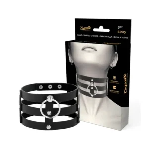 Φετιχιστικό τριπλό choker από vegan δερματίνη με μεταλλικό κρίκο
