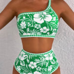 Φλοράλ ψηλόμεσο μπικίνι με έναν ώμο