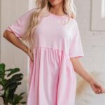 Φόρεμα κοντό oversized σε baby ροζ απόχρωση