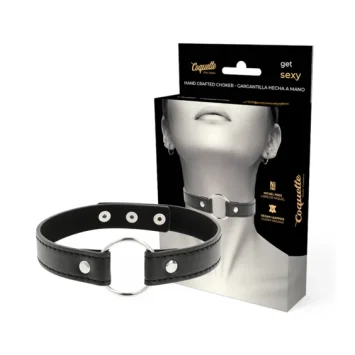 Γυναικείο τσόκερ bondage από vegan δερματίνη σε μαύρο χρώμα με ρυθμιζόμενο κούμπωμα