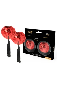 Κόκκινα καλύμματα θηλών με παγιέτες και μαύρα κρόσσια