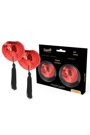 Valentine's Gift for her 16 Κόκκινα καλύμματα θηλών με παγιέτες και μαύρα κρόσσια