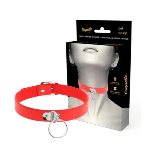 Κόκκινο choker από vegan δερματίνη με μεταλλικό κρίκο και ρυθμιζόμενο λουράκι – Coquette Chic Desire.