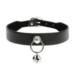 Coquette Chic Desire - Κολιέ CHOKER δερματίνης με κρίκο και κουδουνάκι