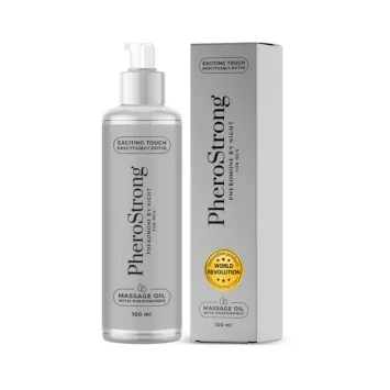 Ανδρικό λάδι μασάζ με φερομόνες PheroStrong, σε κομψό μπουκάλι, με άρωμα που διεγείρει τις γυναίκες.