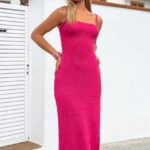 Lurex φούξια αστραφτερό χιαστί φόρεμα