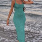 Lurex πετρόλ αστραφτερό χιαστί φόρεμα