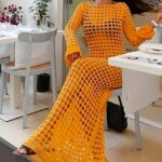 Μάξι πορτοκαλί πλεκτό φόρεμα παραλίας