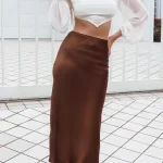 Midi satin φούστα καφέ