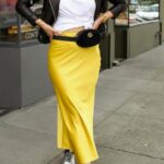 Maxi satin φούστα κίτρινη