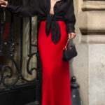 Maxi satin φούστα κόκκινη