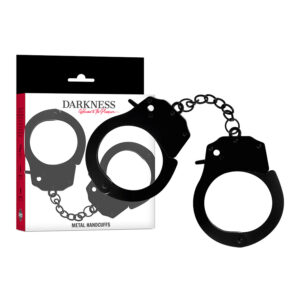 Μαύρες μεταλλικές χειροπέδες DARKNESS με ρυθμιζόμενο μέγεθος και ασφαλές κλείδωμα για BDSM.
