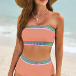 Ροδακινί ψηλόμεσο μπικίνι με μπουστάκι και ρέλι