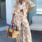 Σετάκι παντελόνι και πουκάμισο με μπεζ λουλούδια