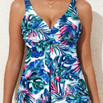 Τοπ τανκίνι με τροπικό print και σουρωτή μέση