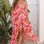 Strapless bandeau φόρεμα με tropical print