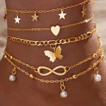 Boho ankle bracelet σε χρυσό με butterfly