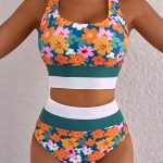 Floral ψηλόμεσο μπικίνι με racerback και cutout πλάτη