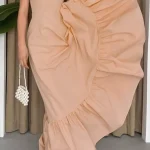 Φόρεμα μάξι μπεζ με κορσέ μπούστο και τιράντες που δένουν