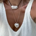 Κολιέ διπλό ασημί με καρδιά και bean στοιχείο