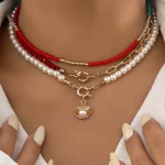 Layered κολιέ με golden pearl και κοχύλι