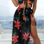 Μαύρο floral μπικίνι με παρεό