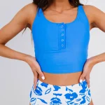 Ψηλόμεσο μπλε με φλοράλ bottom tankini