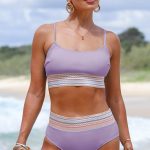 Ψηλόμεσο λιλά μπικίνι με ρίγες