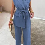 Σετ μπλε με αμάνικο σακάκι και παντελόνα