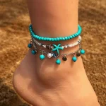 Τιρκουάζ χειροποίητο multi-layered αλυσίδα ποδιού