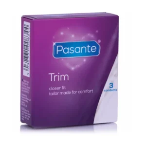 Προφυλακτικά Pasante Thin Trim 49mm, vegan και στενής εφαρμογής σε συσκευασία 3 τεμαχίων.