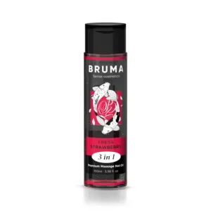 Premium λάδι μασάζ BRUMA 100ml με θερμαντικό εφέ και γεύση φράουλα, vegan και latex safe.