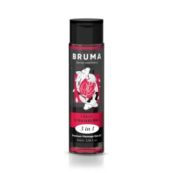 Premium λάδι μασάζ BRUMA 100ml με θερμαντικό εφέ και γεύση φράουλα, vegan και latex safe.